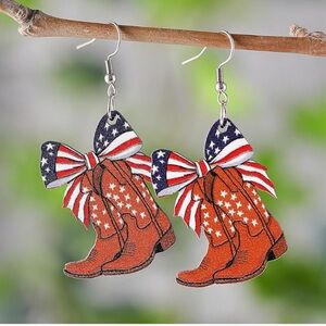 Chic Nation Patriotic Boot Earrings - Red, Blue, White